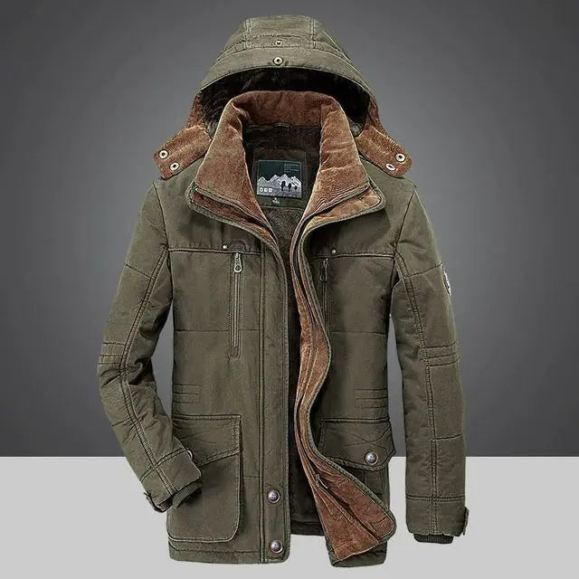 Warm Hooded Men's Winter Jacket - Medium Length Parka