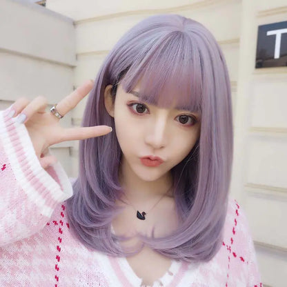 Mid-Length Curly Natural Hair Wig Set for Women