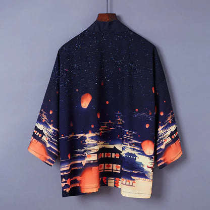 Japanese Style Kimono Cardigan with Ukiyo-e Dragon Print