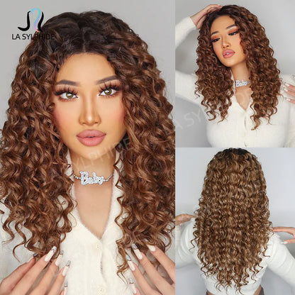 Black Ombre Long Curly Wig with Lace Front (Japan Fiber)