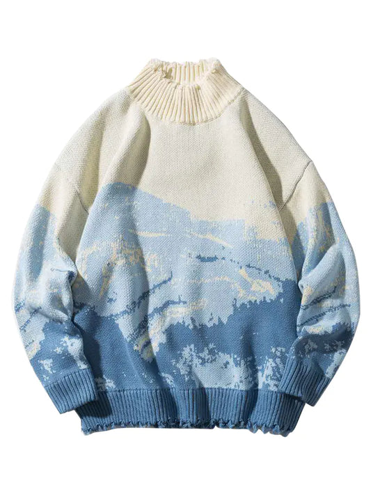 Ukiyo-e Jacquard Long Sleeve Sweater