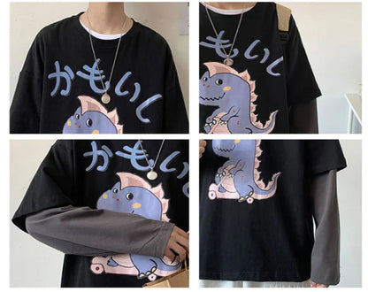 Men's Cartoon Print Long Sleeve T-Shirt - Loose Fit