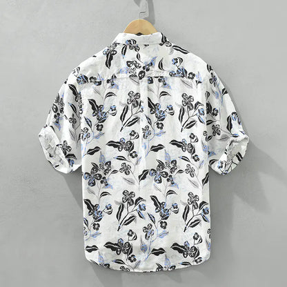 Men's Casual Short Sleeve Linen Shirt - Japanese Style