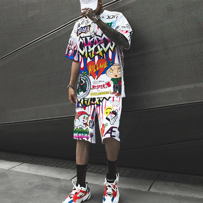 Men's Loose Fit Graffiti Print Short Sleeve T-Shirt