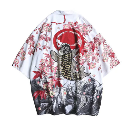Loose-Fit Vintage Ukiyo-e Kimono Shirt for Men