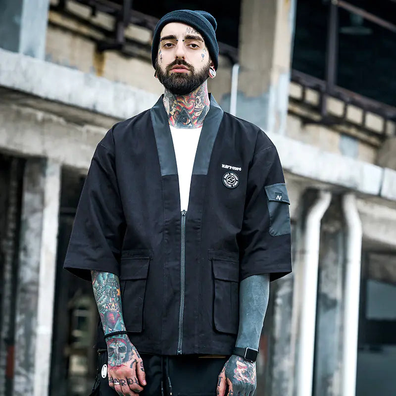 Loose Kimono Cardigan with Vintage Zipper, 3/4 Sleeve