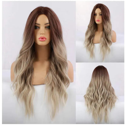 Brown Gradation Golden Mid-length Curly Hair Wig