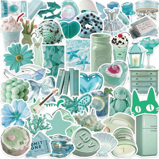 50Pcs Green Anime Stickers Pack Waterproof Vinyl Aesthetic Stickers for Hydro Flask Water Bottles Scrapbook Laptop Phone Computer Skateboard
