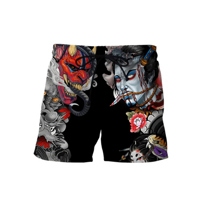 3D Samurai and Dragon Tattoo All Over Printed Shorts
