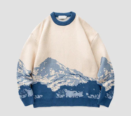 Ukiyo-e Jacquard Long Sleeve Sweater