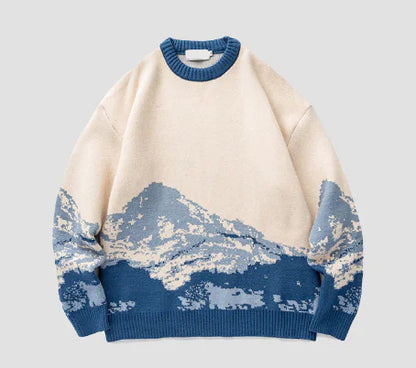 Ukiyo-e Jacquard Long Sleeve Sweater