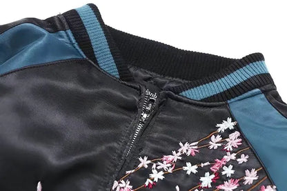 Embroidered Koi Short Baseball Jacket