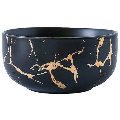 LUCCK Ceramic Cereal Bowl Marble Soup Bowl 17 OZ Ceramic Rice Bowl Luxury Gold Inlay Dessert Bowl Microwave and Dishwasher Safe for Oatmeal Snack (Black)