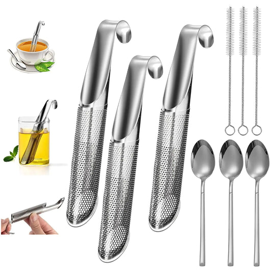 Stainless Steel Tea Diffuser Stainless Steel Tea Strainers for Loose Tea with Hanging Hook Handle，Food Grade Stick Tube Tea Strainer for Loose Tea Coffee Seasonings Spices ﻿ (3PCS)