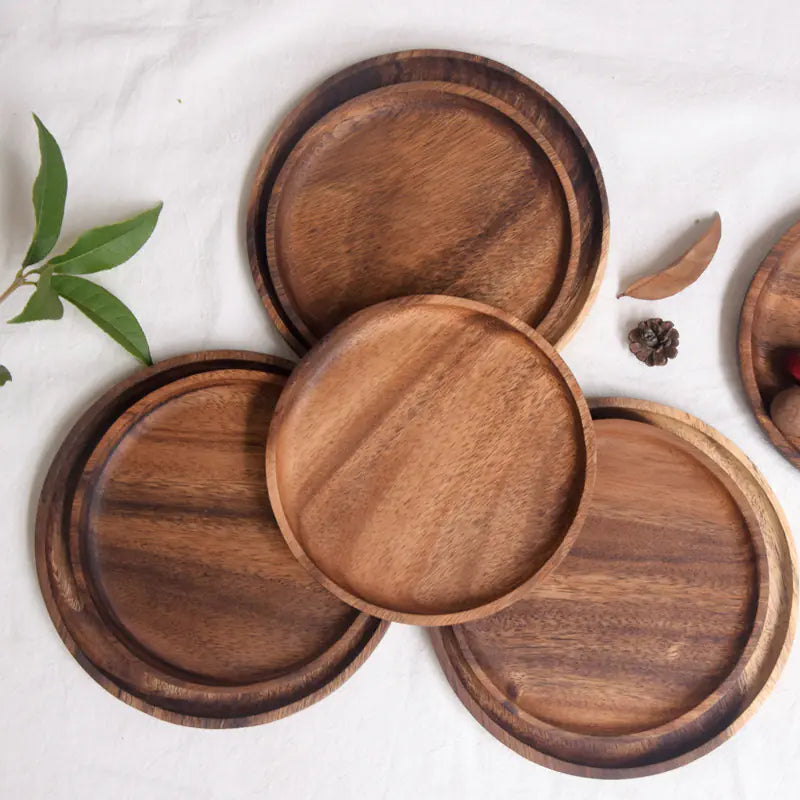 Japanese Walnut Round Oval Wooden Tray for Snacks
