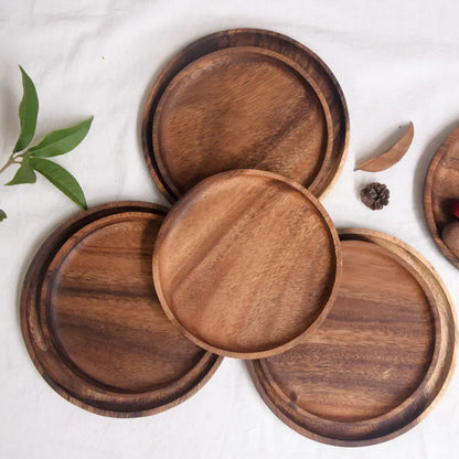 Japanese Walnut Round Oval Wooden Tray for Snacks