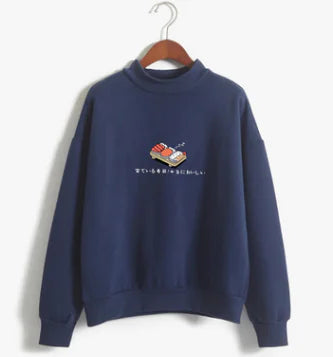 Sushi Print Crewneck Fleece Sweat Shirt