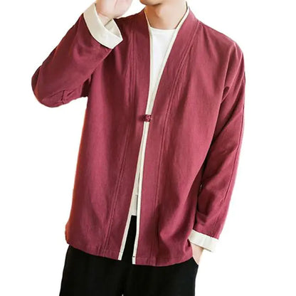 Japanese Style Men’s Cardigan Jacket with Color Panels