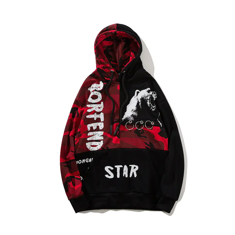 Camouflage Patchwork Hoodie for Hip Hop Streetwear
