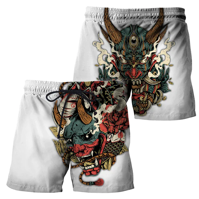 3D Samurai and Dragon Tattoo All Over Printed Shorts