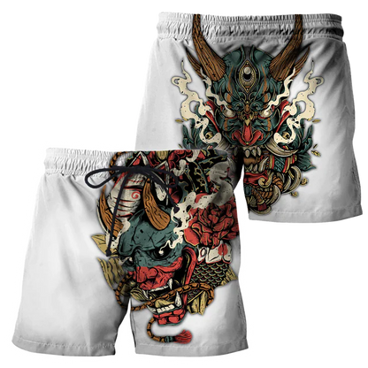 3D Samurai and Dragon Tattoo All Over Printed Shorts