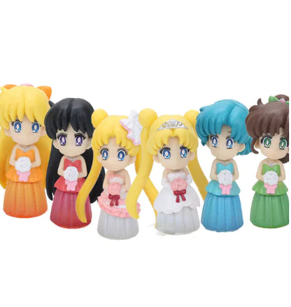 6pcs Anime Sailor Moon Tsukino Usagi Cute Mini Figures Anime Figurine Display Piece