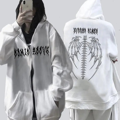 Retro Punk Anime Printed Hoodie for Girls