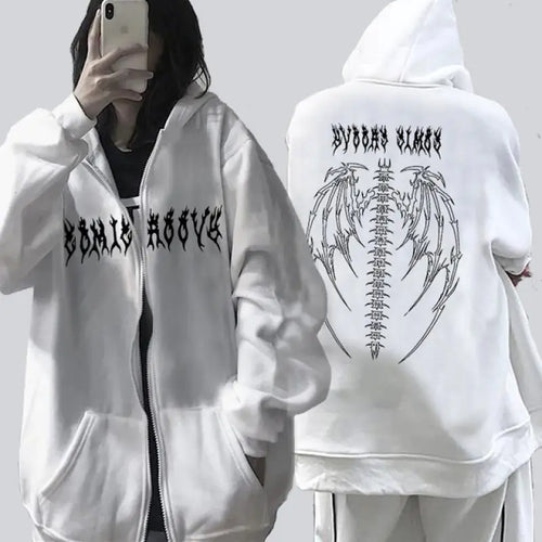 Retro Punk Anime Printed Hoodie for Girls