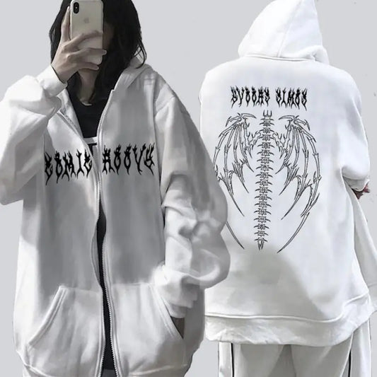 Retro Punk Anime Printed Hoodie for Girls