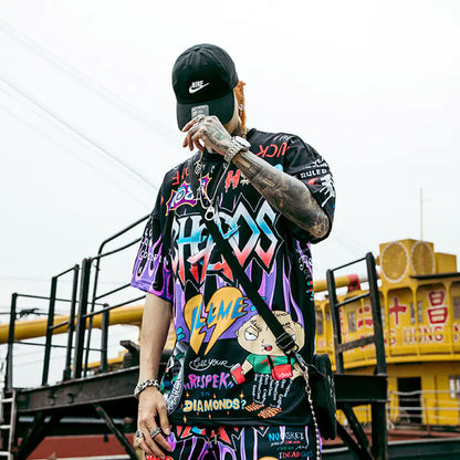 Men's Loose Fit Graffiti Print Short Sleeve T-Shirt