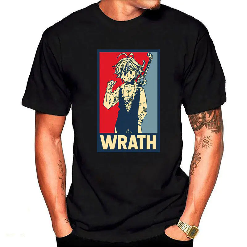 Demon Slayer Cartoon Men's T-Shirt with Round Neck