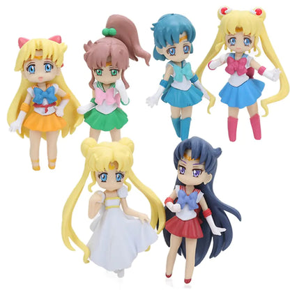 6pcs Anime Sailor Moon Tsukino Usagi Cute Mini Figures Anime Figurine Display Piece