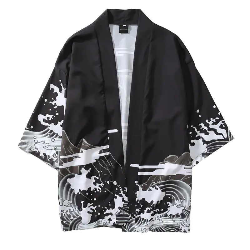 Japanese Vintage Dark Ukiyo-e Kimono Cardigan Coat