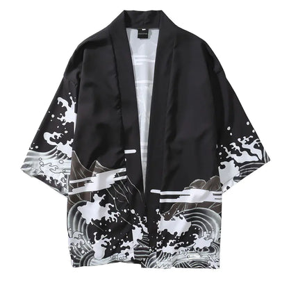 Japanese Vintage Dark Ukiyo-e Kimono Cardigan Coat