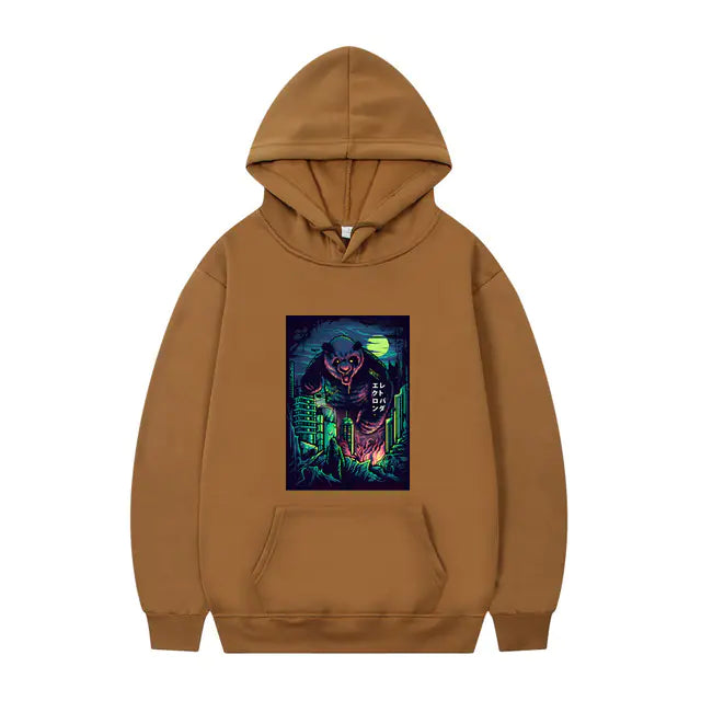 Men's Oversized Anime Monster Print Hoodie - Casual Pullover