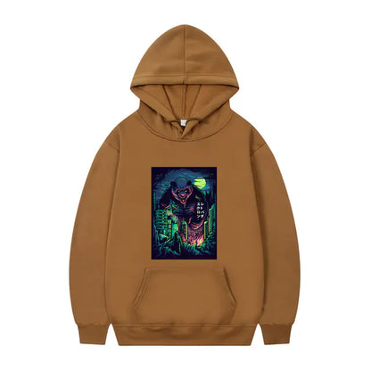 Men's Oversized Anime Monster Print Hoodie - Casual Pullover