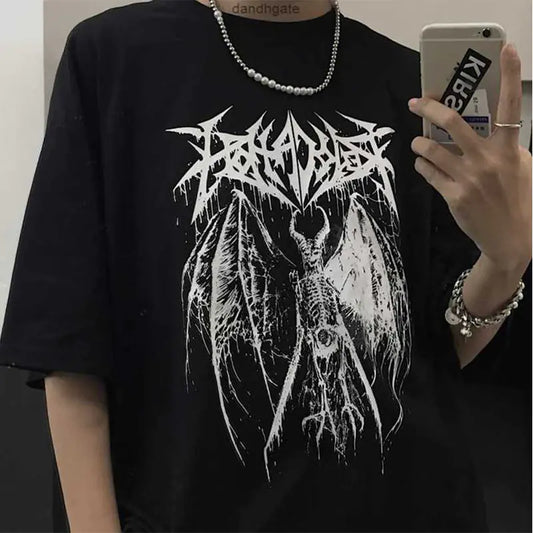 Black Demon Punk Gothic Anime Oversized T-shirt