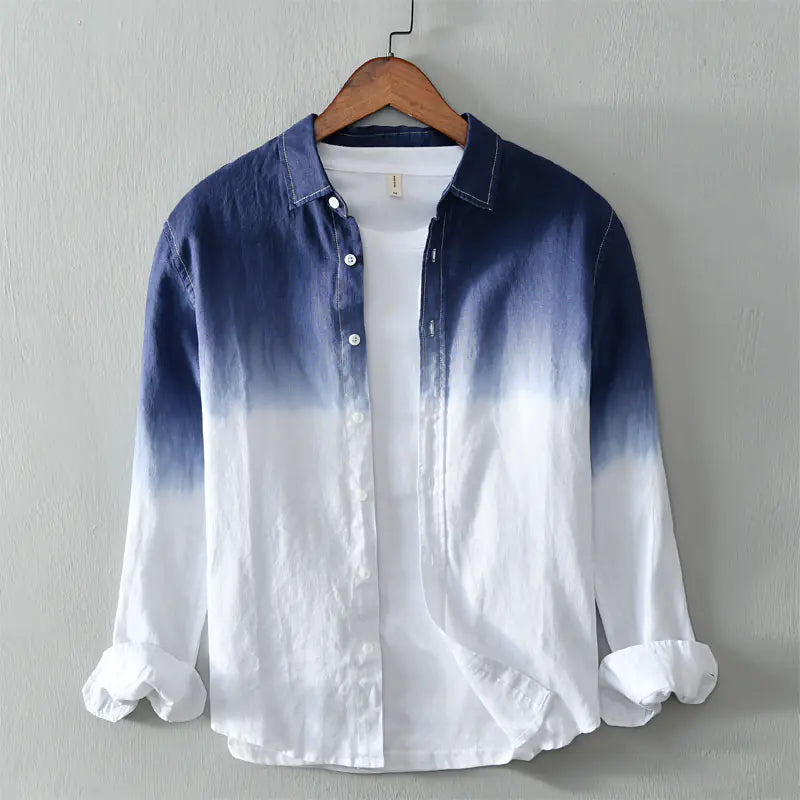 Men's Japanese Style Gradient Linen Shirt Jacket
