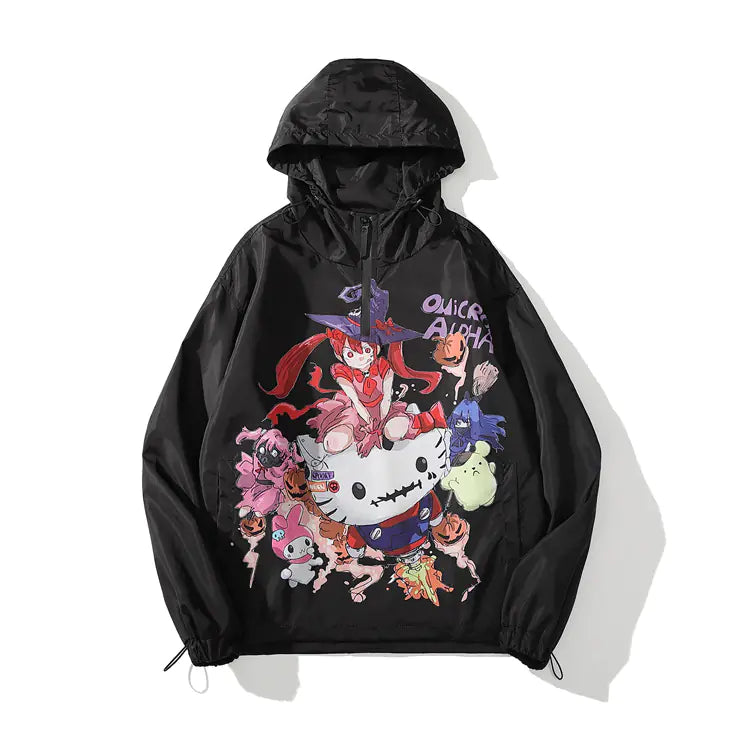 Anime Cartoon Printed Hooded Windbreaker Jacket