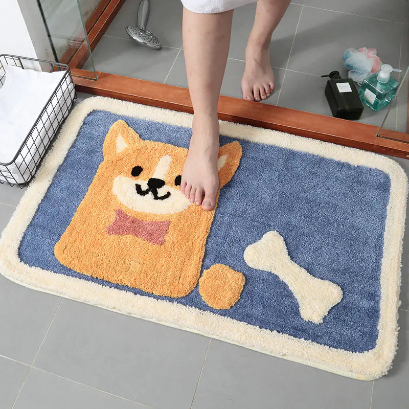 Cartoon Akita Dog Plush Bathroom Rug and Mat
