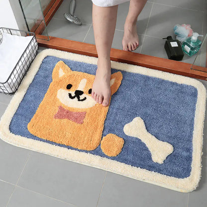 Cartoon Akita Dog Plush Bathroom Rug and Mat
