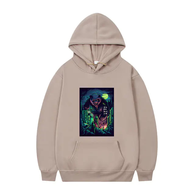 Men's Oversized Anime Monster Print Hoodie - Casual Pullover
