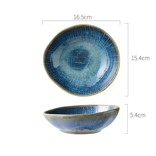 Retro Ceramic Salad and Soup Bowl, Irregular Shape