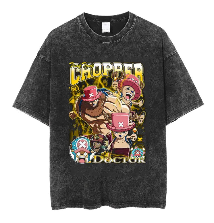 Portgas D. Ace Vintage Washed Anime Graphic T-Shirt