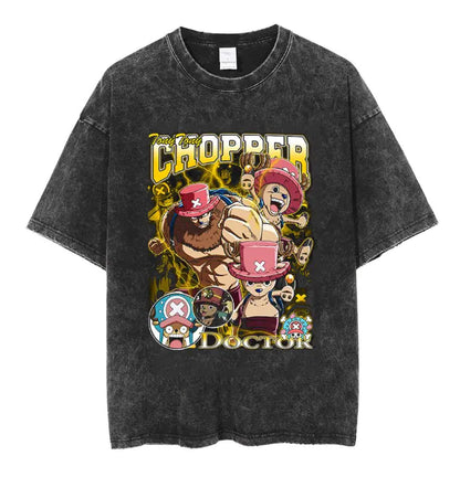 Portgas D. Ace Vintage Washed Anime Graphic T-Shirt