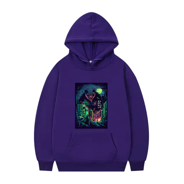 Men's Oversized Anime Monster Print Hoodie - Casual Pullover