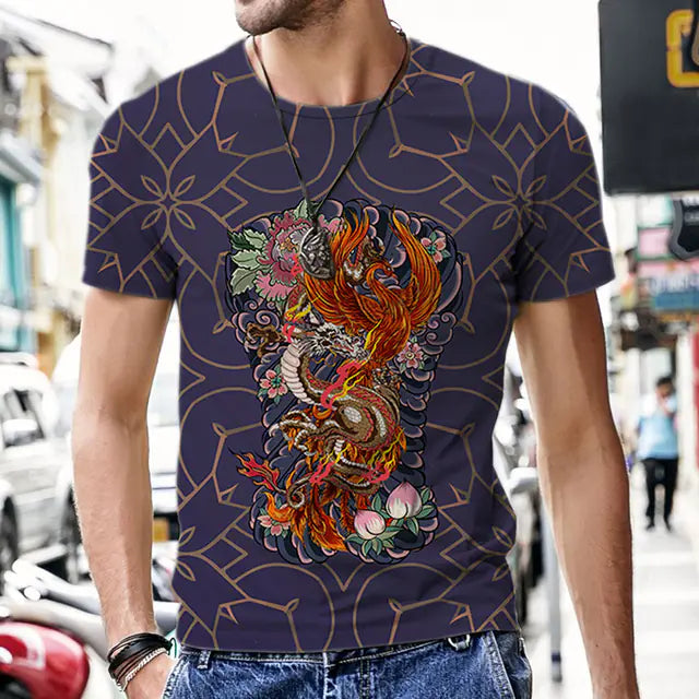 3D Printed Polyester Men's T-Shirt with Dragon Totem