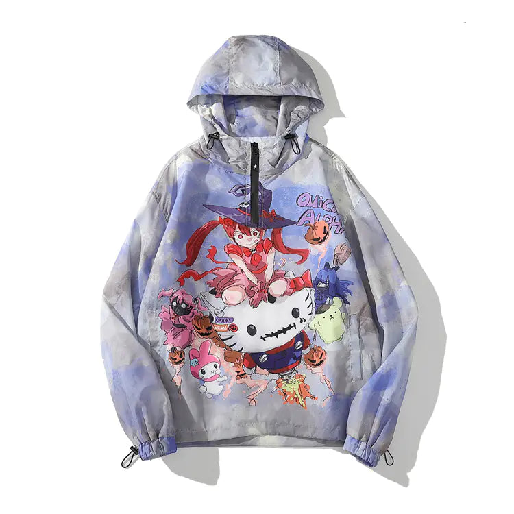 Anime Cartoon Printed Hooded Windbreaker Jacket