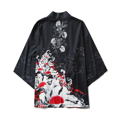 Japanese Ukiyo-e Koi Fish Kimono Cape for Cosplay