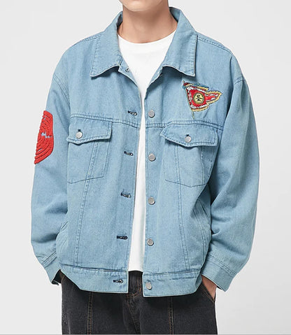 Japanese Style Men's Embroidered Casual Denim Jacket